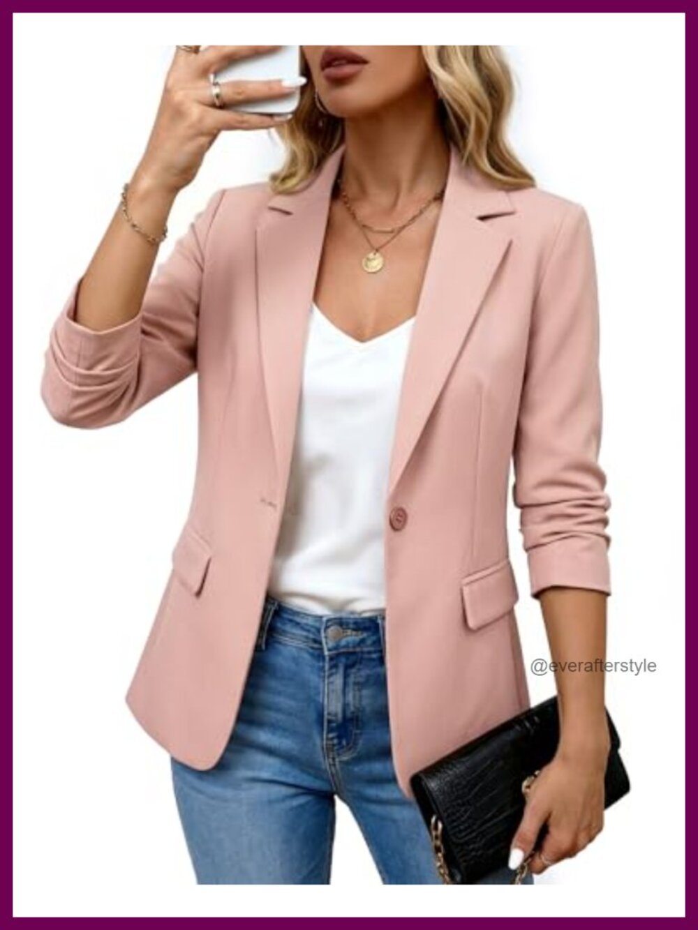 Women's Lightweight Polyester Blazer Jacket Notch Lapel One Button Business